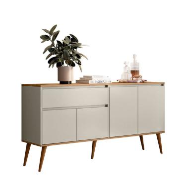 Imagem de Aparador Para Sala De Estar Ravi com 3  Portas Cor Off White e Nature - Peternella Móveis