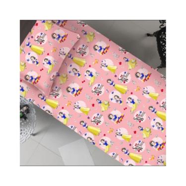 Imagem de Jogo Lençol Elástico Infantil Fronha Malha Algodão Branca de Neve