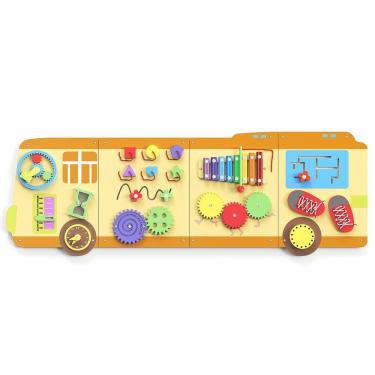 Imagem de Wall Busy Board Panels BlueWood School Bus Toddler Toy