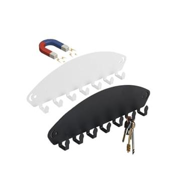 Imagem de Suporte de gancho magnético, suporte magnético para chave de parede, 7 ganchos, suporte de parede para geladeira, armário de metal, churrasqueiras, lava-louças (preto e branco)