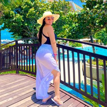Imagem de Saída de Praia Calça Pantalona Fenda Lateral Moda Blogueira - Quem Dir