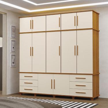 Imagem de Guarda Roupa Roupeiro Londres Triplex Grande 5 Portas 6 Gavetas com Maleiro Freijó Off White Luapa