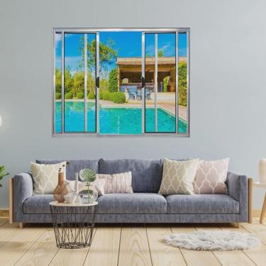 Imagem de Janela Vitrô de Alumínio 4 Folhas 120 X 120cm Modular Brilhante