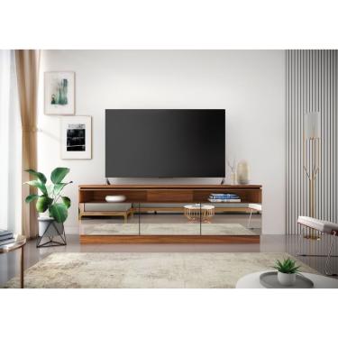 Imagem de Rack Ubatuba com 3 Portas Basculantes Pistão A Gás e Espelhos Noce Milano/Preto Fosco - Colibri