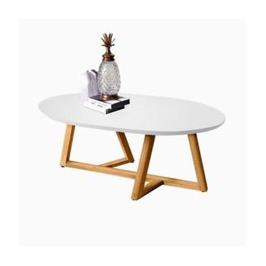 Imagem de Mesa de Centro Sala Classic Oval com Pés em Madeira Maciça(Offwhite)