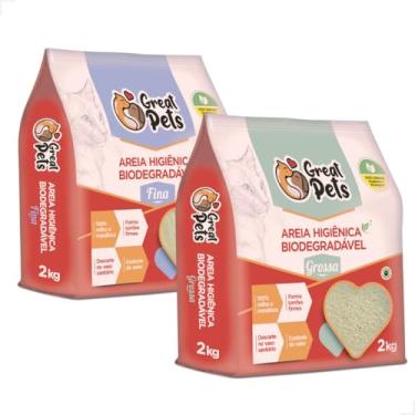 Imagem de KIT 2 Areias Para Gatos Biodegradavel Mandioca Milho Fina Grossa 4kg (FINA + GROSSA)