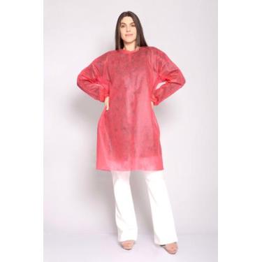 Imagem de 10 Avental Descartável Tnt Anvisa Manga Longa Gr 40 Vermelho - DESCART