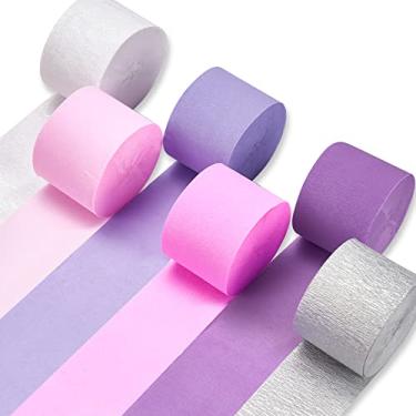Imagem de PartyWoo Serpentinas De Papel Crepom, 6 Rolos 148 M, Pacote Com Crepom Metálico Prata, Lavanda, Roxo, Rosa Pastel, E Branco Para Decoração Aniversário Chá Bebê (4,5 Cm X 24 M/Rolo)