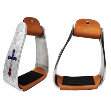 Imagem de Professional Equine Estribos de Sela de Cavalo com Cruz de Alumínio Ocidental Gravado Strass 51207