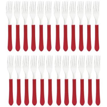 Imagem de Kit 24 Garfos De Mesa Jantar Leme Tramontina Aço Inox Cabo Vermelho