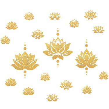 Imagem de PLIGREAT 2 folhas de decalques de parede de flor de lótus faça você mesmo adesivos de vinil removíveis com bolinhas douradas para ioga, centro de estar, sala de estar, meditação, fundo de casa,