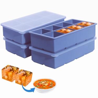 Imagem de BECOKIT Bandeja de silicone para freezer de 1/2 xícara com tampa – pacote com 4 moldes de silicone para preparação de refeições e congelamento de vários molhos e outros pratos, faz com que 32 porções