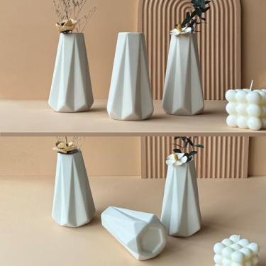 Imagem de LIZOFER Conjunto de 6 vasos de cerâmica pequenos brancos modernos para sala de estar, quarto, escritório, 14 cm, minimalista, para decoração de casa, lareira, centros de mesa, presente para plantas