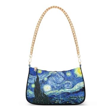 Imagem de Bolsas de ombro femininas Vincent Van Gogh noite estrelada Hobo bolsa pequena bolsa clutch com fecho de zíper, Multi, 7.1x11x2.8in