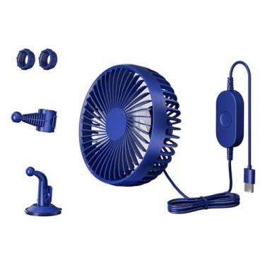 Imagem de Generic Fã de circulação de ar do ventilador de carro USB, compacto portátil 3 velocidades ajustável 12V 24V para veículo doméstico RV Backseat Dashboard, Azul