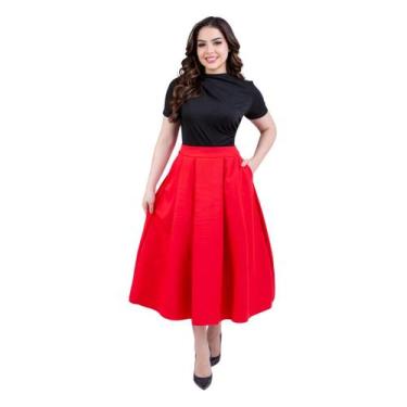 Imagem de Saia Midi Feminina De Alfaiataria Plissada Com Forro Elegante - KOPYTT
