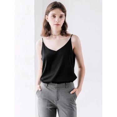 Imagem de Regata Feminina Slim Y2K - Decote V - Sem Mangas (Cinza, Preto, Branco