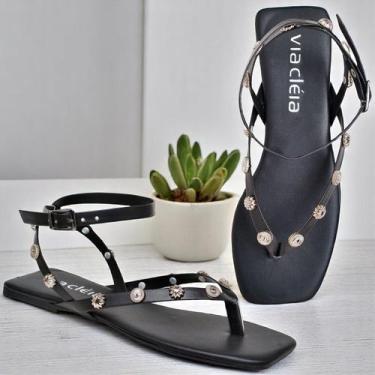 Imagem de Rasteira Sandália Feminina De Couro Com Detalhes De Spikes Estilosa Ca