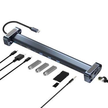 Imagem de Adaptador multiportas USB C, estação de ancoragem 10 em 1 com HDMI 4K, USB-C, 3 USB 3.0, leitor de cartão SD/TF, áudio, PD de 100 W, Ethernet RJ45 compatível com MacBook Pro/Air, Dell, HP, Lenovo (10