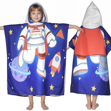 Imagem de Ythuil Toalha de praia infantil com capuz, toalha espacial para crianças de 3 a 10 anos, presentes espaciais para crianças, meninos e meninas, saída de banho 76 cm x 63 cm para piscina, praia, roupão