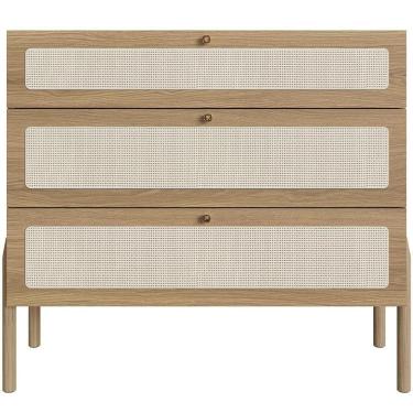 Imagem de Cômoda Com 03 Gavetas Para Quarto Closet Pés Madeira Moss A03 Hanover Roble