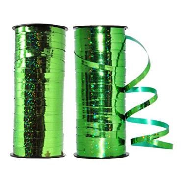 Imagem de Mandala Crafts Fita de ondulação metálica verde de 5 mm 200 m para embrulho de presente - Fita metálica para decorações de festas de fim de ano - Fita encaracolada frisada brilhante