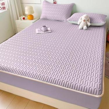 Imagem de Protetor de colchão à prova d 'água, adequado para a pele, ajuste fácil, almofada macia, protege com tiras elásticas, cor sólida, lavável, capa de cama, capa de cama respirável, roxo | Duplo 120 x 200