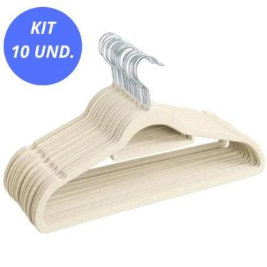 Imagem de Cabide de Roupas 10 Unidades Slim de Veludo Bege - GLOBAL MIX