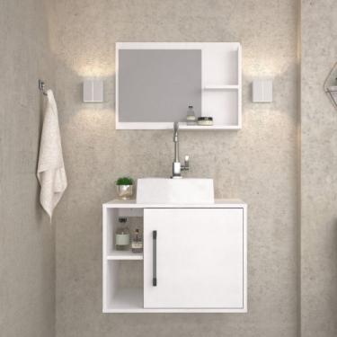 Imagem de Conjunto para Banheiro Gabinete com Cuba Quadrada Q32 e Espelheira Laura Branco Chess Preto ônix