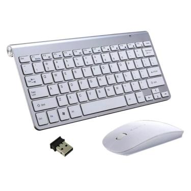 Imagem de Kit Teclado Slim com Mouse Sem Fio 2.4g Ultra Fino Prata