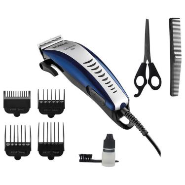 Imagem de Máquina De Cortar Cabelo Mondial Hair Stylo Cr-07 4 Pentes Prata Com Azul 110V