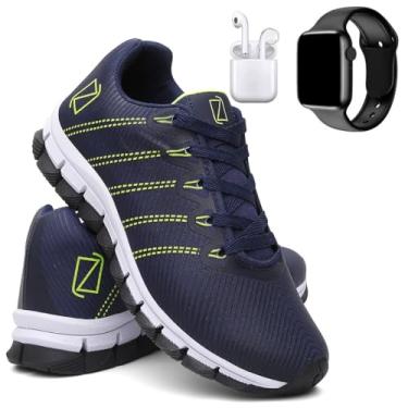 Imagem de Kit Tênis Masculino Para Corrida Academia e Caminhada + Fone + Relógio Digital - Azul Marinho/40