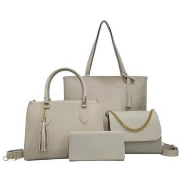 Imagem de Kit Bolsa Feminina Sacola Grande + Bolsa Média + Tira Colo + Carteira (Marfim)