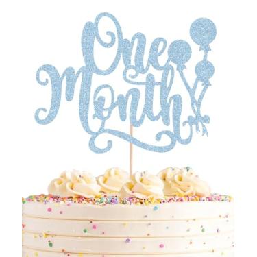 Imagem de AHAORAY One Month Cake Topper - Light Blue Glitter New Born Welcome Baby Cake Decorations Supplies, for Baby Shower/Gender Reveal Party Photo Booth Props