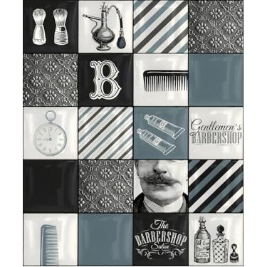 Imagem de Papel De Parede 3m Adesivo Barbearia Pente Salão Masculino Vintage