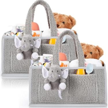 Imagem de Teenyyou Pacote com 2 organizadores de fraldas grandes, cesta de armazenamento de berçário com alça, enfeite de boneca minúscula para trocador de fraldas, presente de chá de bebê, lembrancinha de