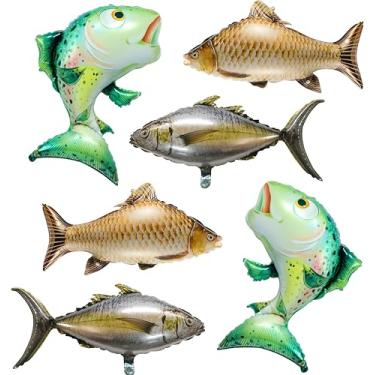 Imagem de 6 balões de peixe/balões realistas de carpa atum salmão/decorações de chá de bebê para pescar/artigos para festa vamos pescar/decoração de festa de pescadores/presente para entusiastas de torneios de