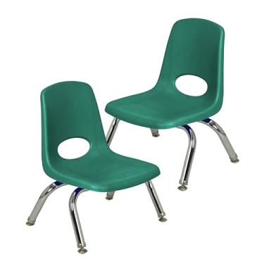 Imagem de Cadeira escolar empilhável de 20 cm, assento de estudante empilhável com pernas de aço cromado e deslizadores giratórios; para creche, pré-escola e ensino em casa - Verde (pacote com 2), 15408-GN
