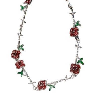 Imagem de YIQPKUM Colar delicado de folhas de esmalte rosa e pingente de liga de zinco para mulheres, mamãe amigas, berloque, presentes de aniversário, Medium, Base de metal, Sem Pedra Preciosa