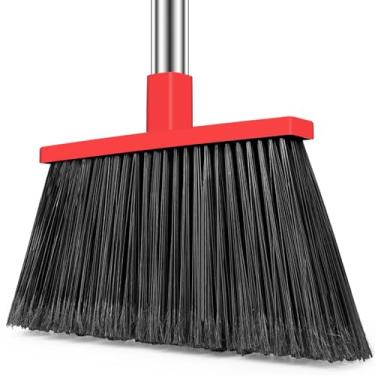 Imagem de PBHEPJ Vassoura resistente ao ar livre, cabo de aço inoxidável longo de 147 cm, vassoura de ângulo de cerdas duras para pisos, vassoura comercial e industrial para varredura interna, garagem, cozinha