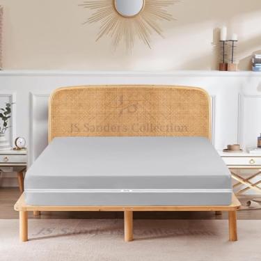 Imagem de Lençol casal com zíper 40,6 cm, bolso profundo, 100% algodão egípcio, 600 fios, capa de colchão com zíper, qualidade hoteleira, 1 lençol com elástico, 137 x 189 cm, cinza prateado