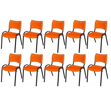 Imagem de Kit 10 Cadeira Iso Base Preto Escola, Escritorio, Igreja - Laranja