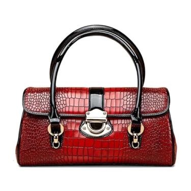 Imagem de AIDRANI Bolsa de couro genuíno com estampa de crocodilo de grão superior vermelha 2025 bolsa de travesseiro fivela de alta qualidade para compras à noite para mulheres