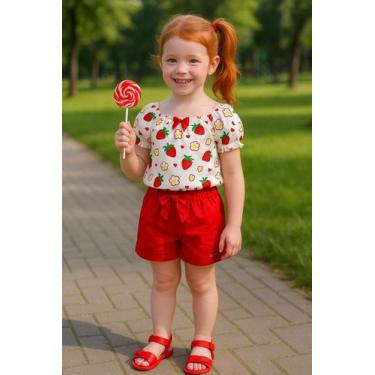 Imagem de Conjunto Infantil Moranguinho Menina Cropped Short 100 Algodão Super F