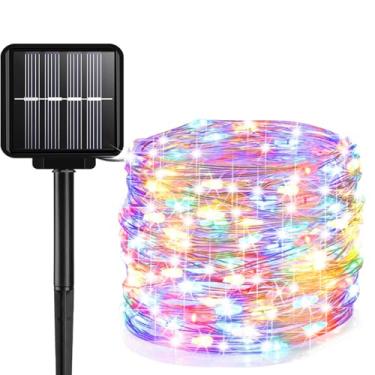 Imagem de ALENEY Cordão de luzes solares ao ar livre, 300 LEDs, 8 modos, luzes solares de fadas, à prova d'água, para pátio, jardim, quintal, árvore de Natal, decorações de festa de casamento, Halloween