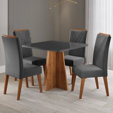 Imagem de Mesa de Jantar 4 Lugares Street com Vidro Marrom/Cinza/Grafite - Viero Móveis