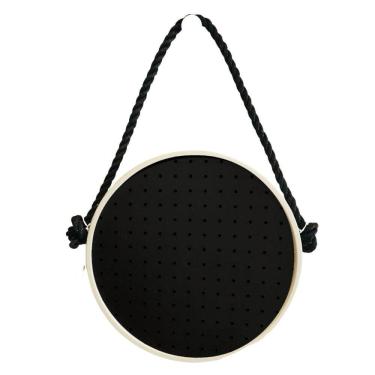 Imagem de Pegboard Adnet Branco Couro Preto Fundo Preto 40 Cm Redondo