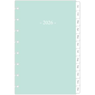 Imagem de Refil de agenda semanal e mensal 2026 para planejadores de 8 discos, duas páginas por semana, tamanho júnior, 13 x 20 cm