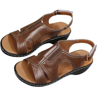 Imagem de Sandálias De Cunha Para Mulheres Sandálias Femininas Elegantes Sandálias Planas Para Mulheres Novas Sandálias Ortopédicas Confortáveis Para Mulheres, Sandálias Ort, Brown, US5/EU36