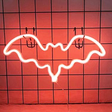 Imagem de HULIN Morcego de néon, sinal de néon, luz noturna, decoração artística, luzes para parede bateria/alimentada por USB, luz de neon, luz de neon, placas de néon, decoração exclusiva para bar de festa de